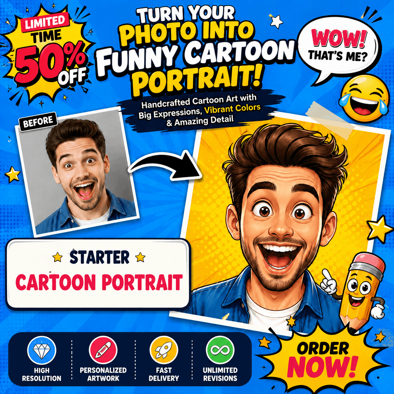 custom cartoon portrait by ToonCanvas